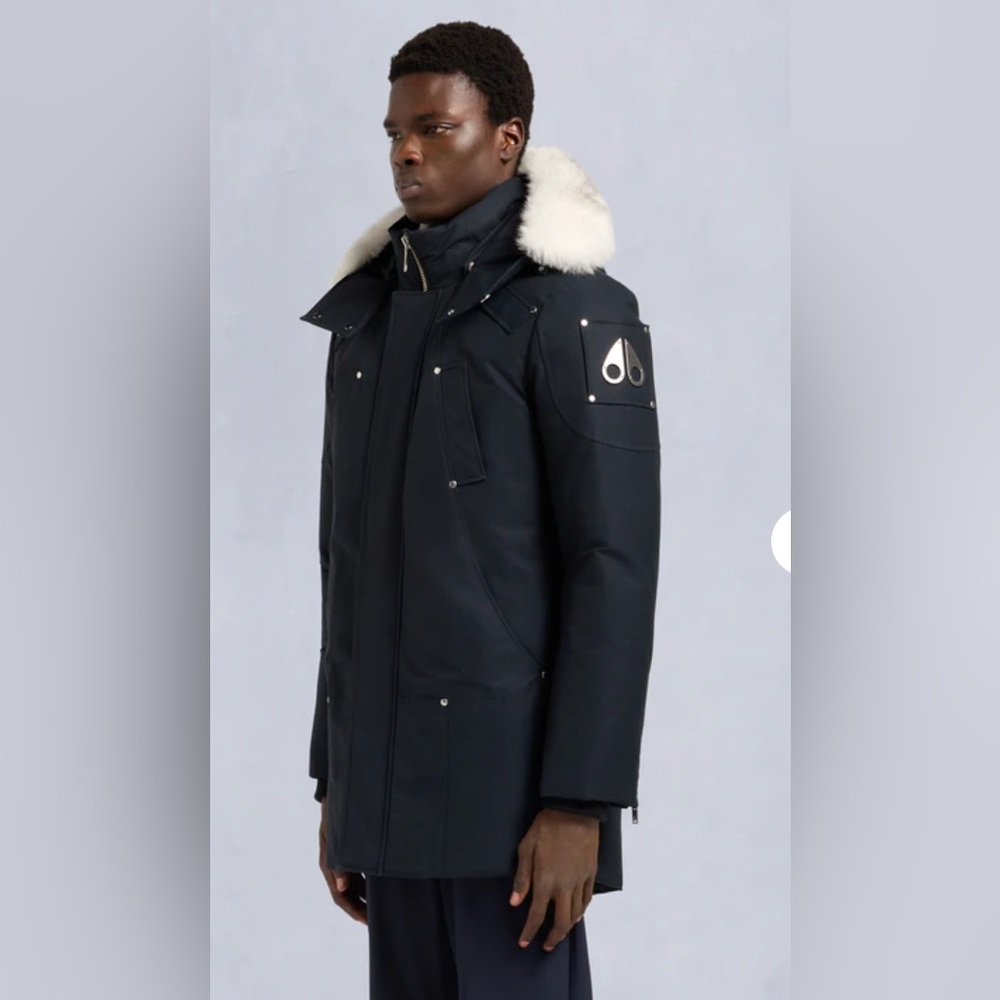 Moose Knuckles Men's Dark Blue Puffer with Fur Hood
